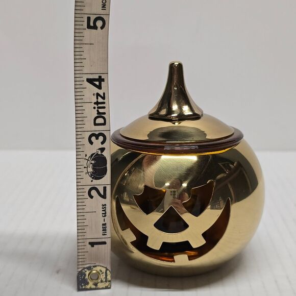Brass Jack-O-Lantern Pumpkin Votive Lantern Candle Holder Halloween - Picture 8 of 8